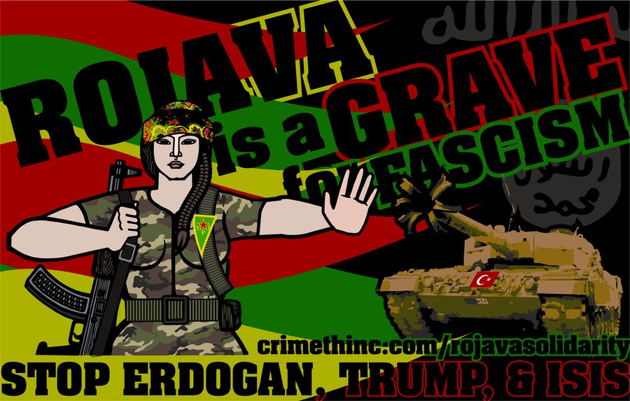 Photo of ‘Rojava is a Grave for Fascism - YPJ’ front side
